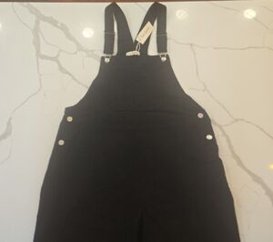 NWT Womens Lightweight Wide Leg Corduroy Overalls Black Size XL